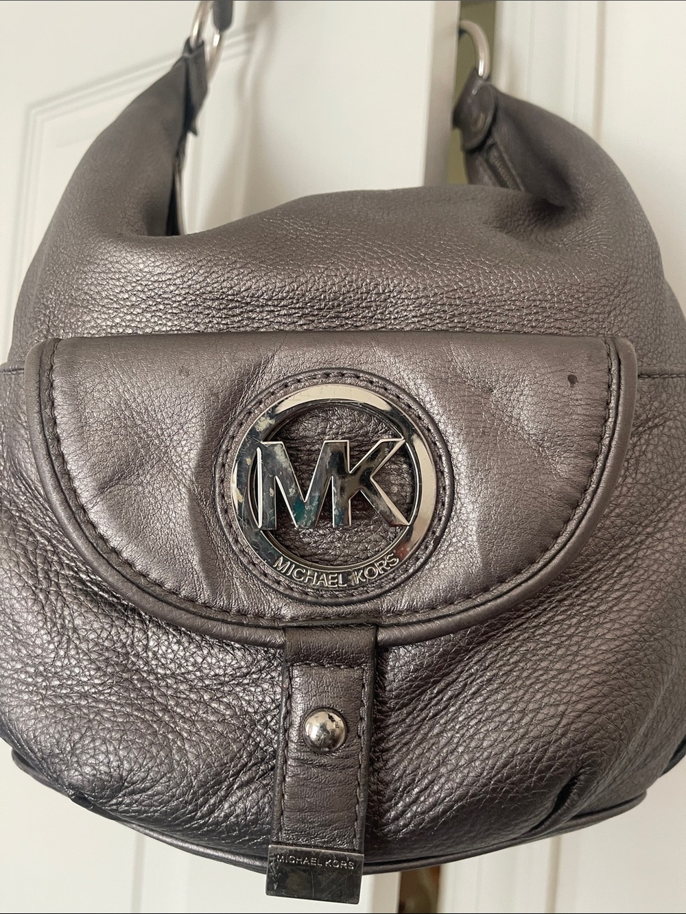 Michael Kors Pewter Metallic Pebble Leather Hobo Bag - Picture 2 of 13